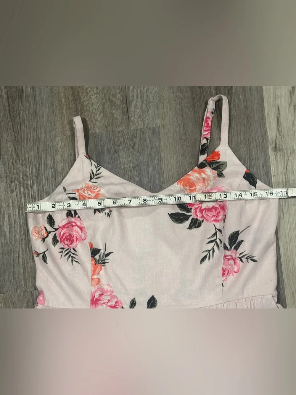 Old Navy Light Pink Floral Linen Spaghetti Strap Dress